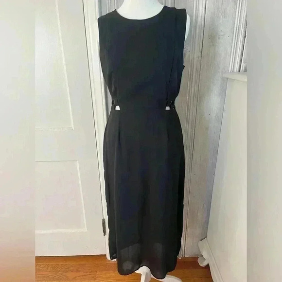 Black Midi Dress w/ cutouts Witchy Dark Romantic Goth Feminine LBD SZ S - Picture 2 of 10